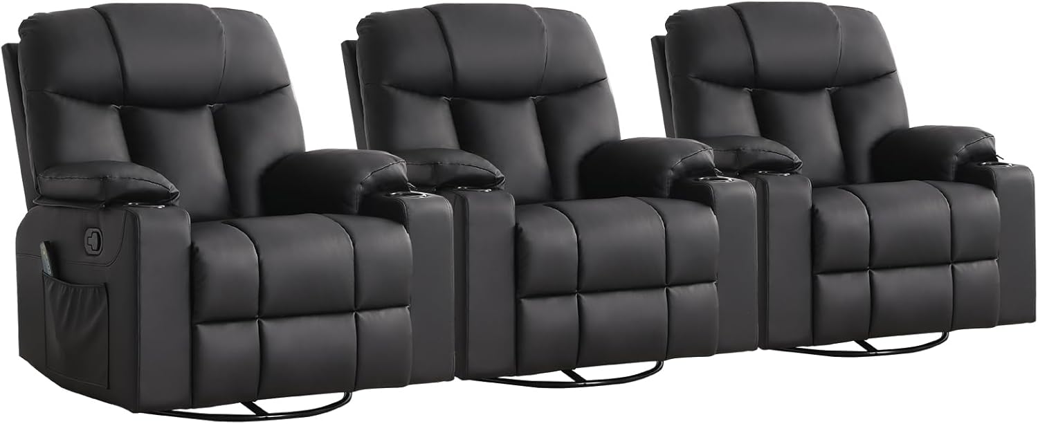 ANJ Swivel Rocker Recliner Chair Manual Fabric Small Space