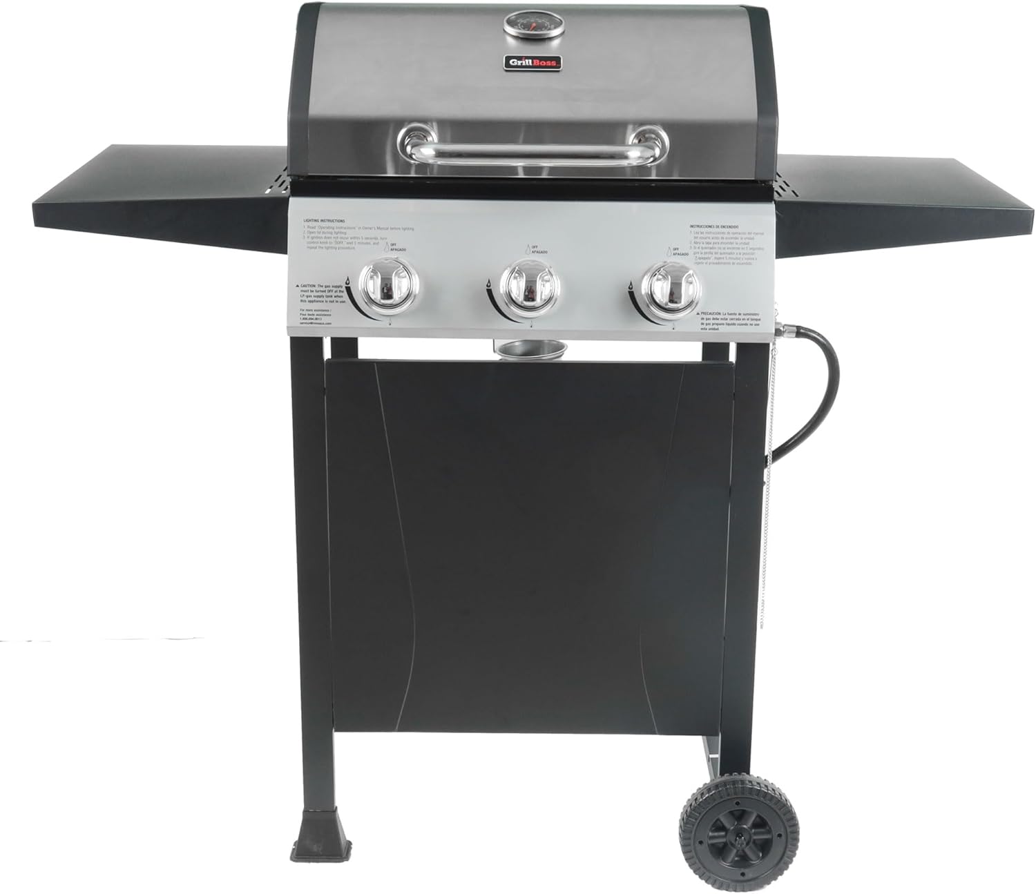 Cuisinart 4 Burner Propane Gas Grill Portable BBQ with Lid Wheels Side Shelves