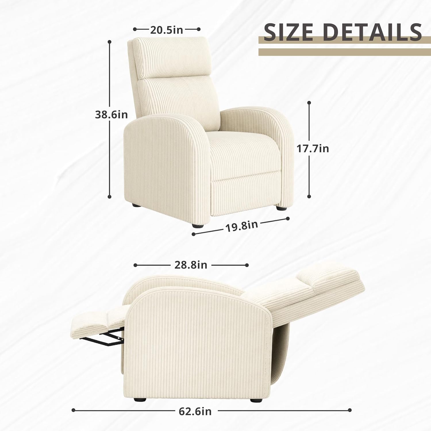 JUMMICO Adjustable Recliner Chair Thick Cushion Home Theater Sofa Living Room