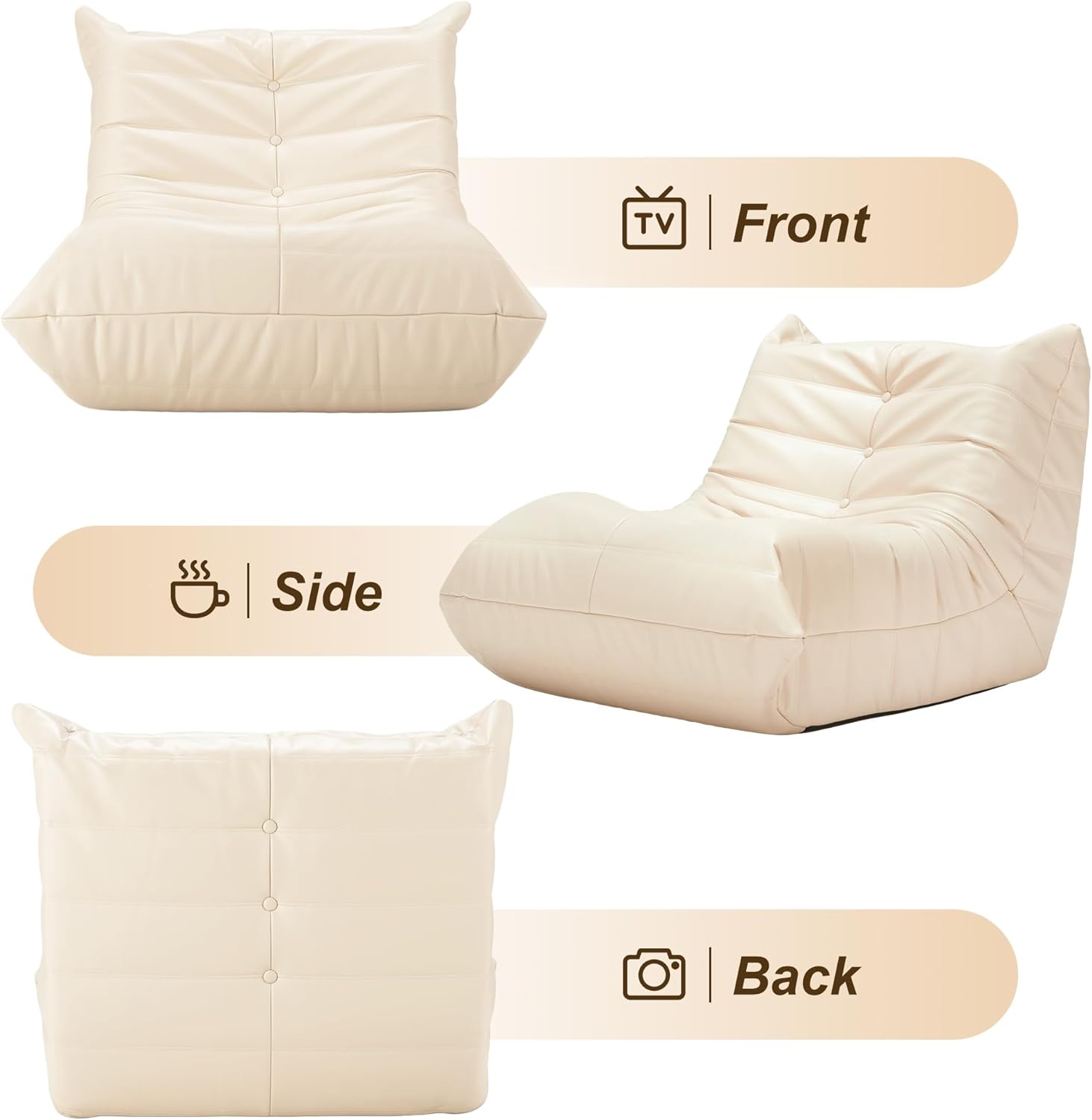 Hobestluk Giant Bean Bag Chair Memory Foam Faux Leather Floor Sofa for Adults