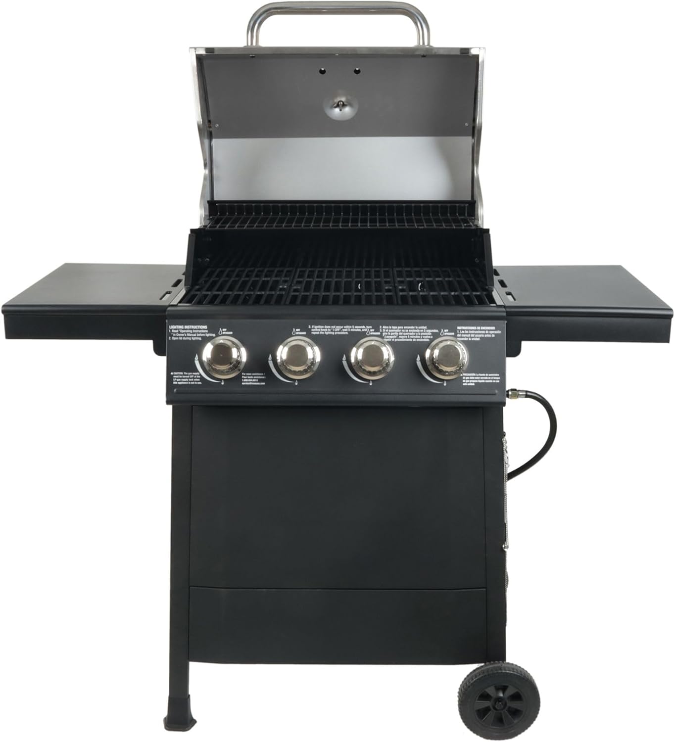 Cuisinart 4 Burner Propane Gas Grill Portable BBQ with Lid Wheels Side Shelves