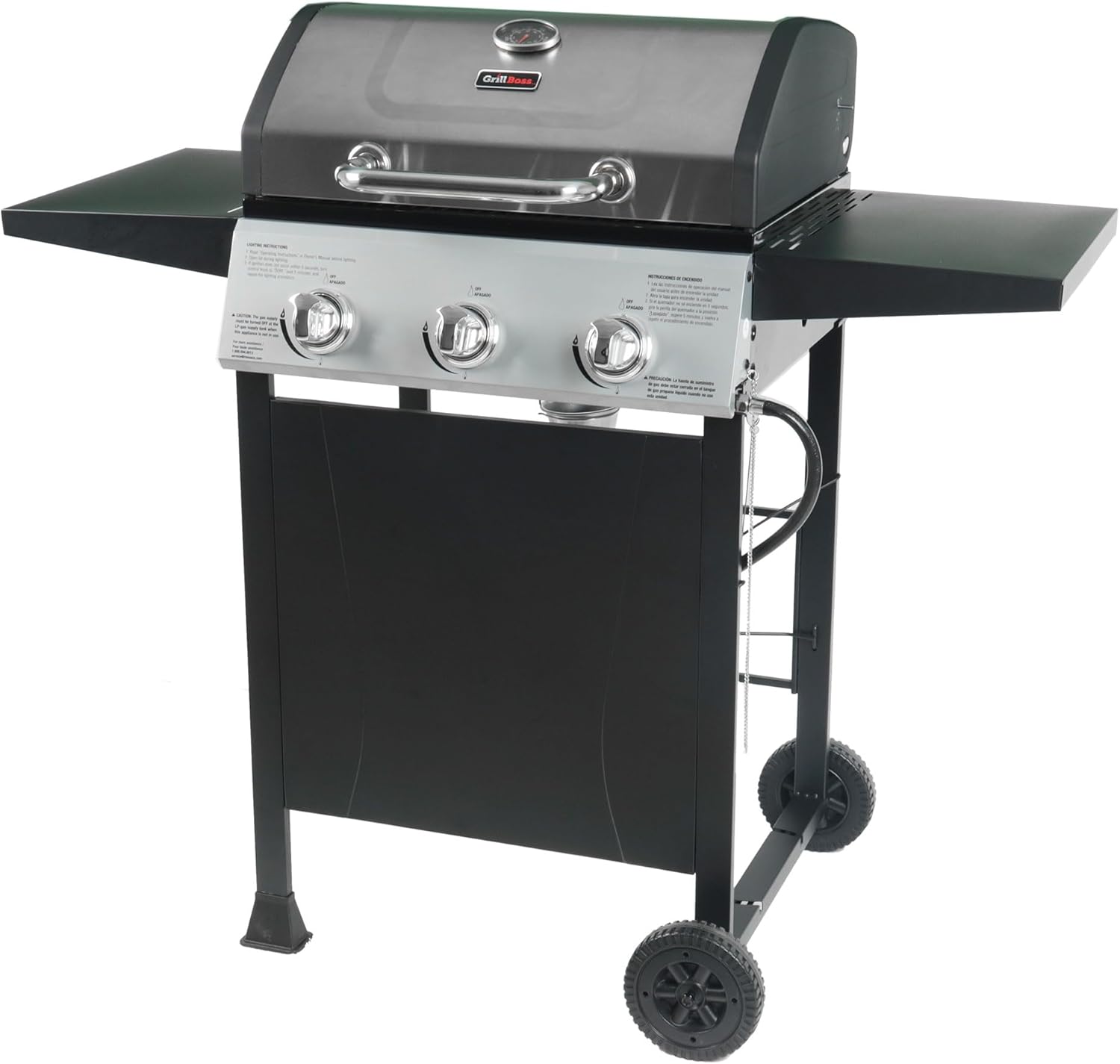Cuisinart 4 Burner Propane Gas Grill Portable BBQ with Lid Wheels Side Shelves
