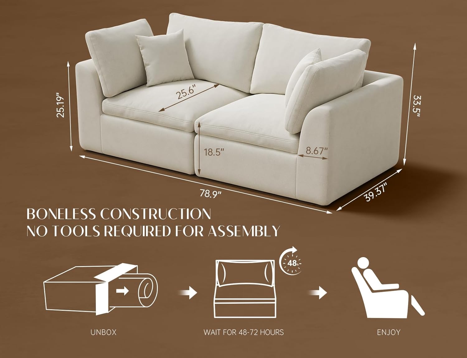 ohllob 110" Cloud Sectional Sofa L Shape Modular Couch with Ottoman 3 Seater
