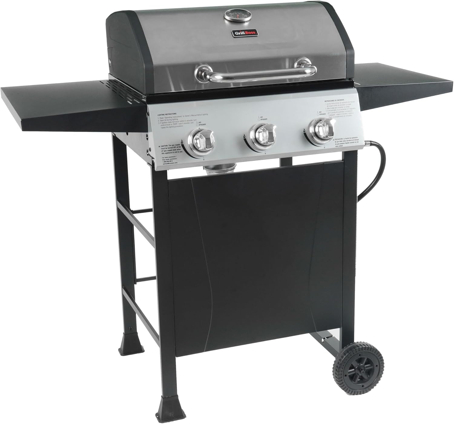Cuisinart 4 Burner Propane Gas Grill Portable BBQ with Lid Wheels Side Shelves