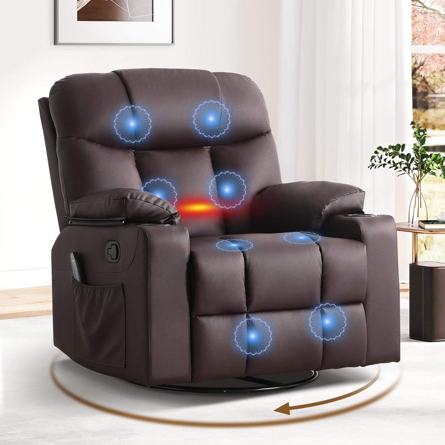 ANJ Swivel Rocker Recliner Chair Manual Fabric Small Space