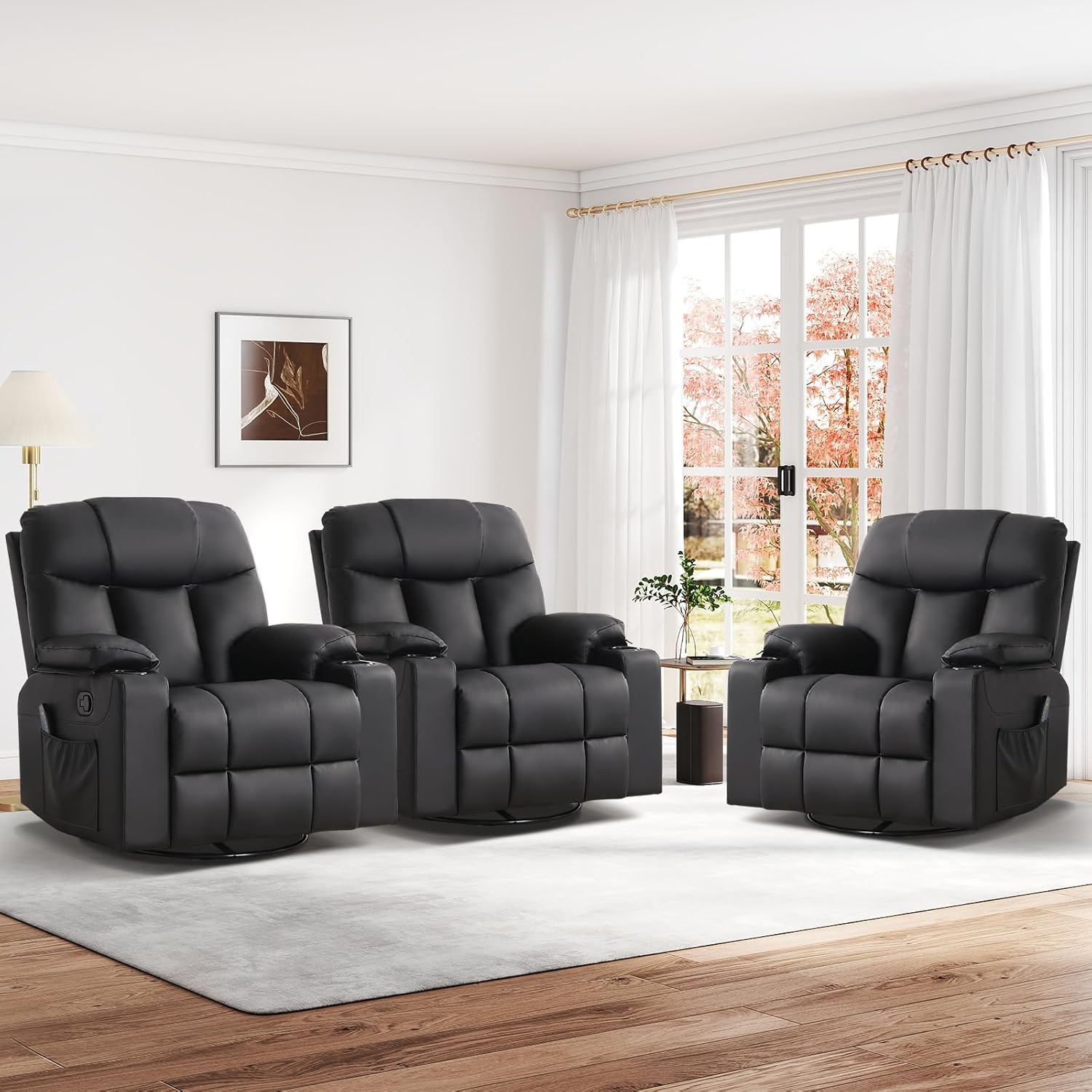 ANJ Swivel Rocker Recliner Chair Manual Fabric Small Space
