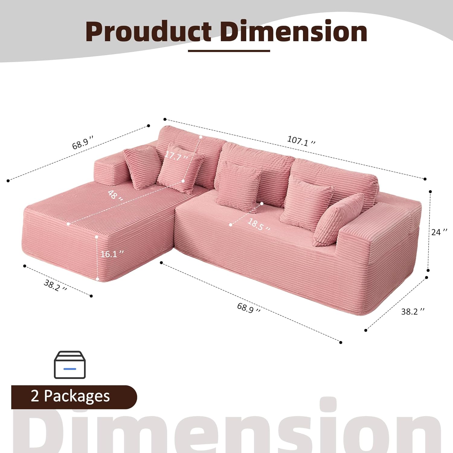 Afuson Boneless Sectional Sofa L Shape Deep Seat Cloud Couch Living Room