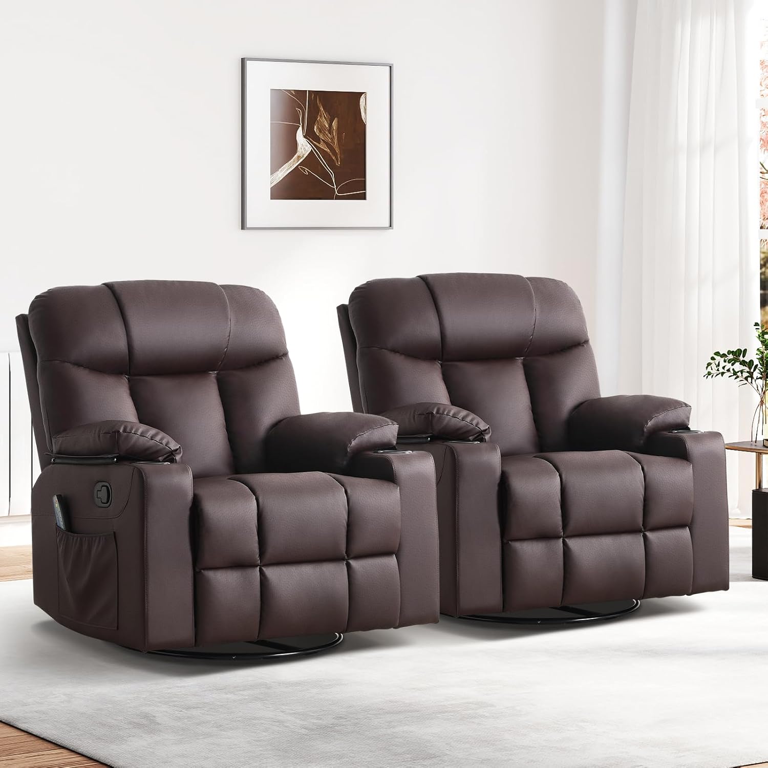 ANJ Swivel Rocker Recliner Chair Manual Fabric Small Space