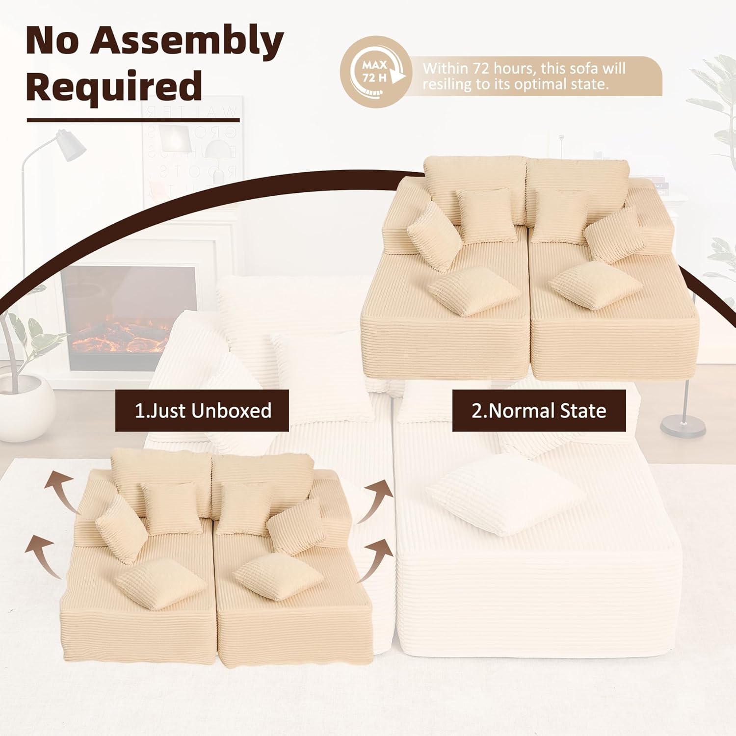 Afuson Boneless Sectional Sofa L Shape Deep Seat Cloud Couch Living Room