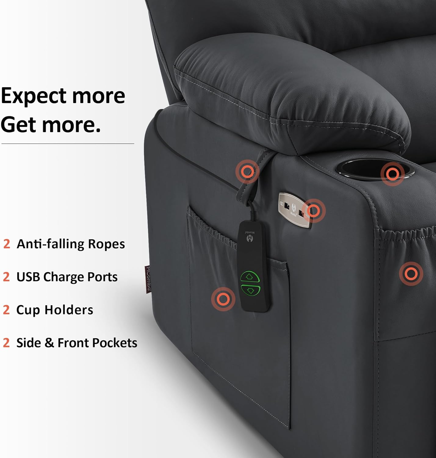 MCombo Power Lift Recliner Chair for Elderly with Heat Massage USB Cup Holders