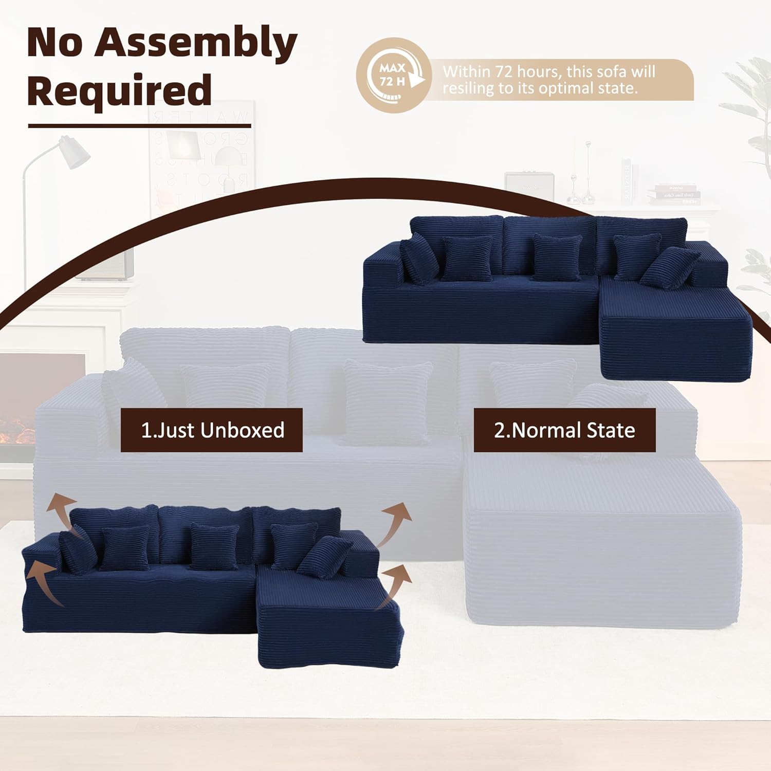 Afuson Boneless Sectional Sofa L Shape Deep Seat Cloud Couch Living Room