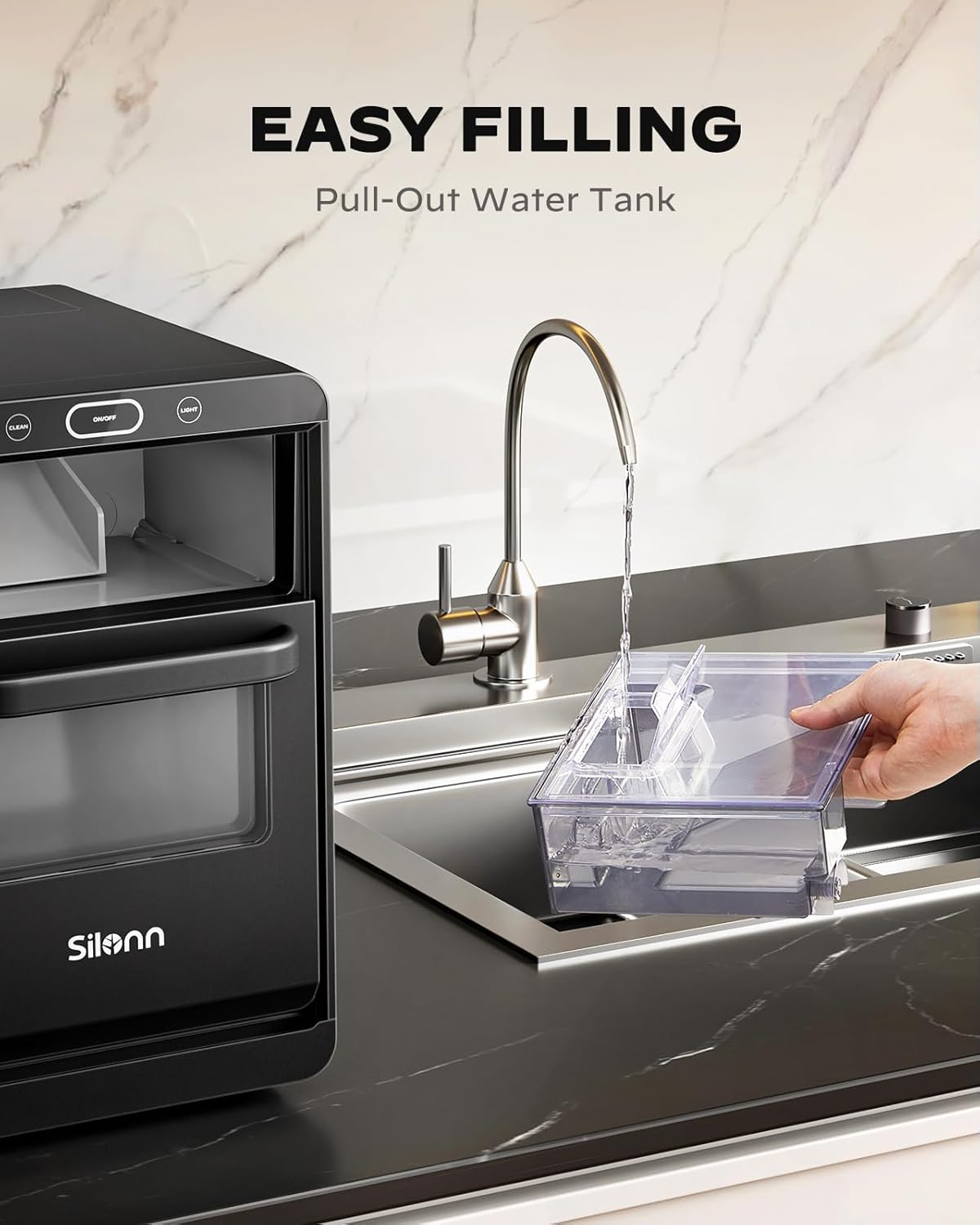 Silonn Nugget Ice Maker Countertop 44lbs Daily Stainless Steel Ice Machine