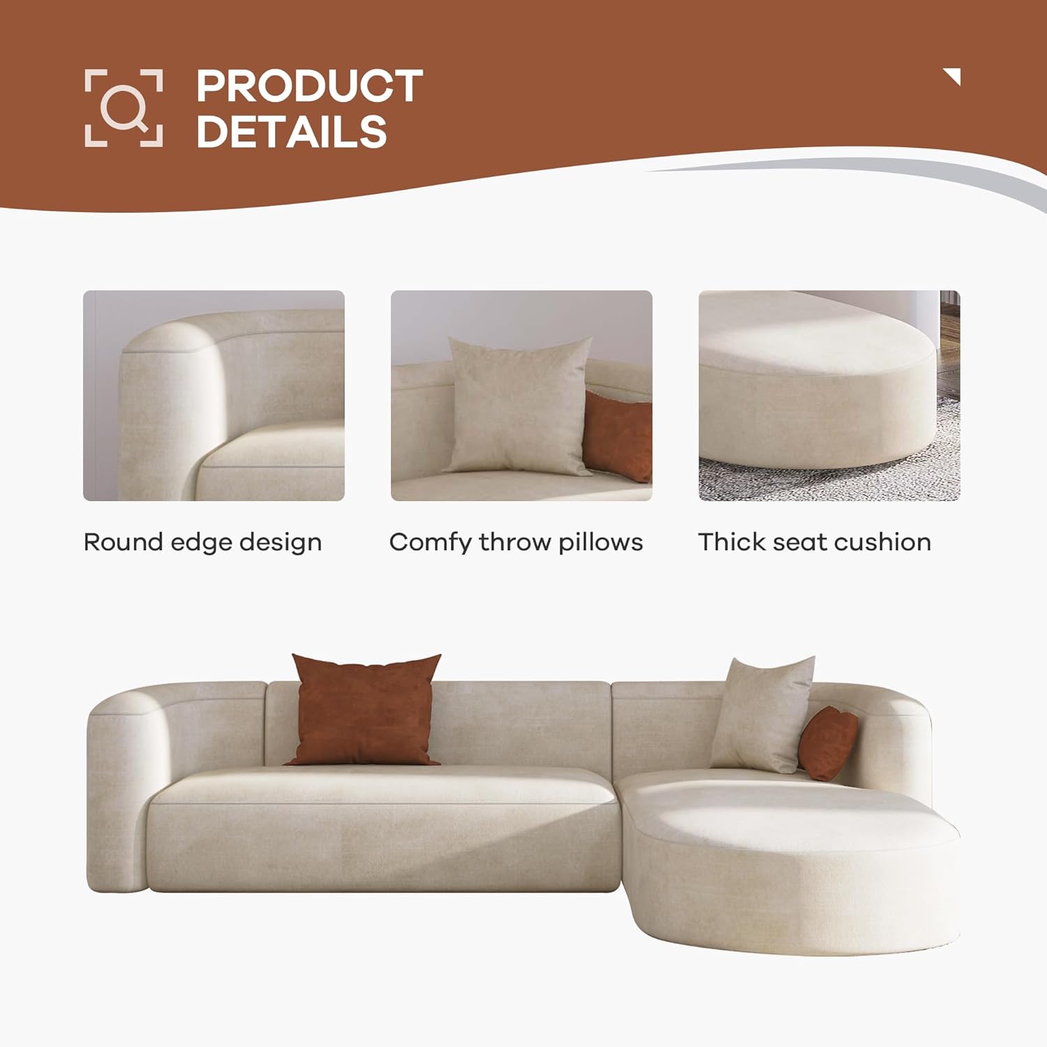 Acanva Luxury Velvet Sofa 3 Seater Modern Curved Back Couch for Living Room