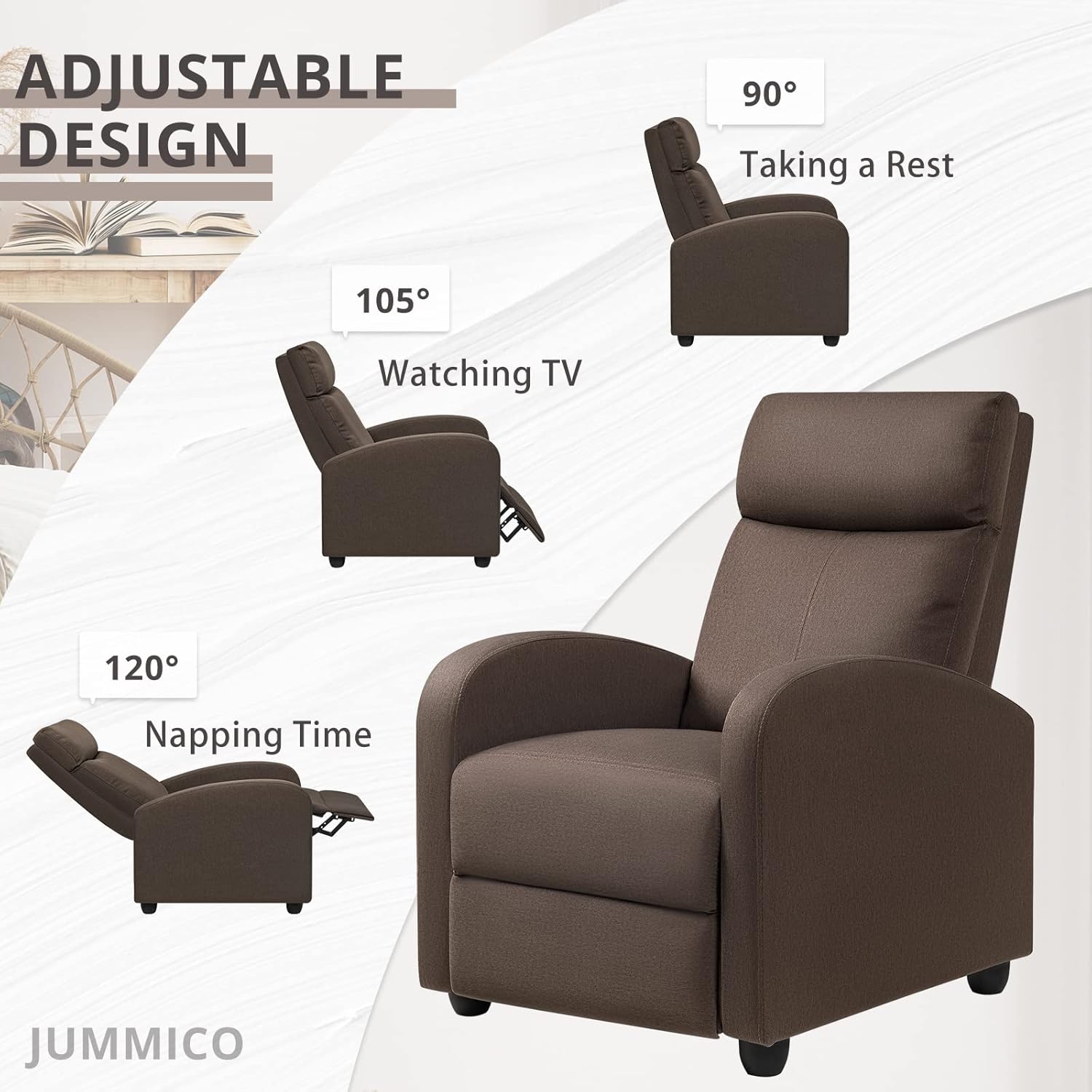 JUMMICO Adjustable Recliner Chair Home Theater Sofa with Thick Cushion