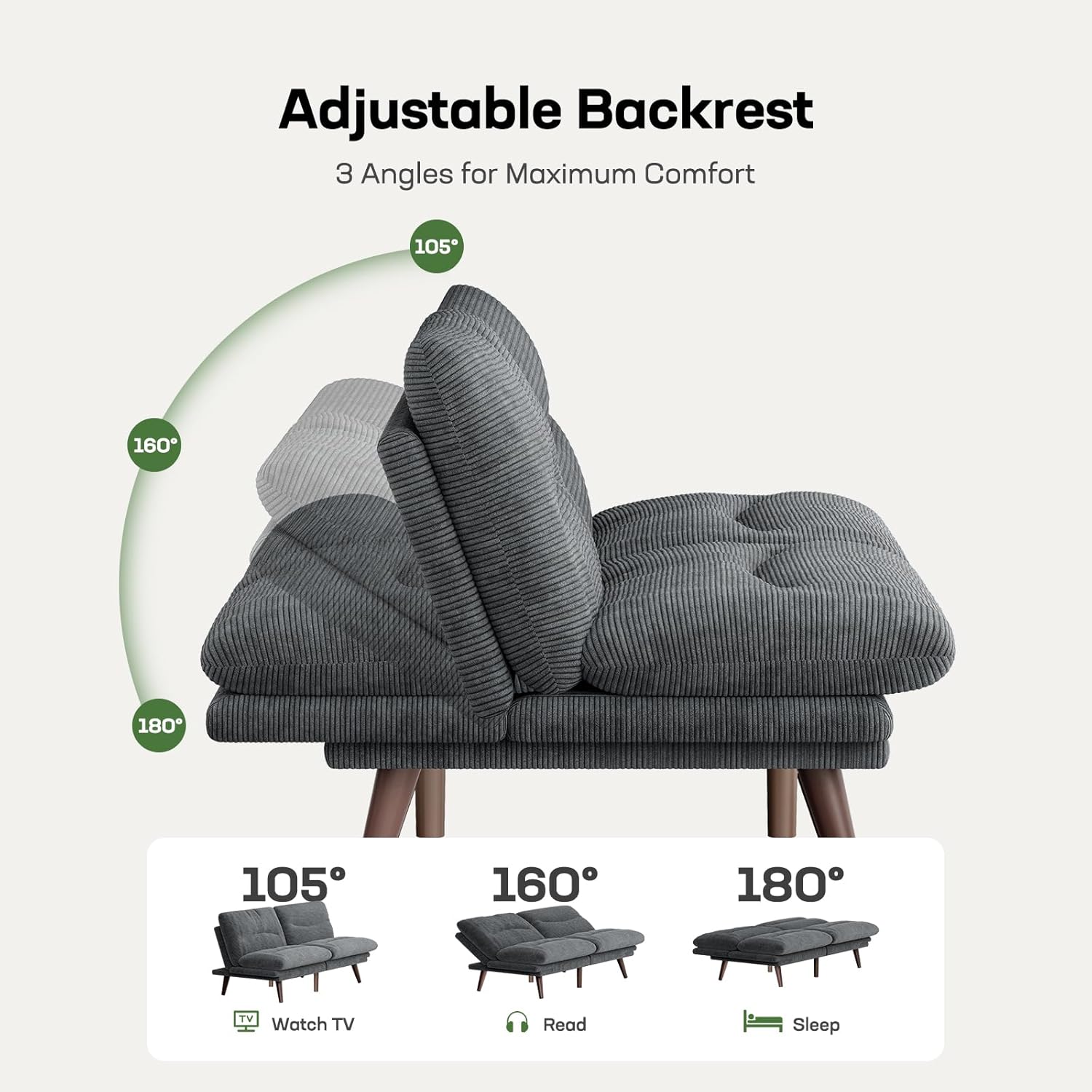 Marsail Futon Sofa Bed Convertible Corduroy Loveseat with Adjustable Backrest