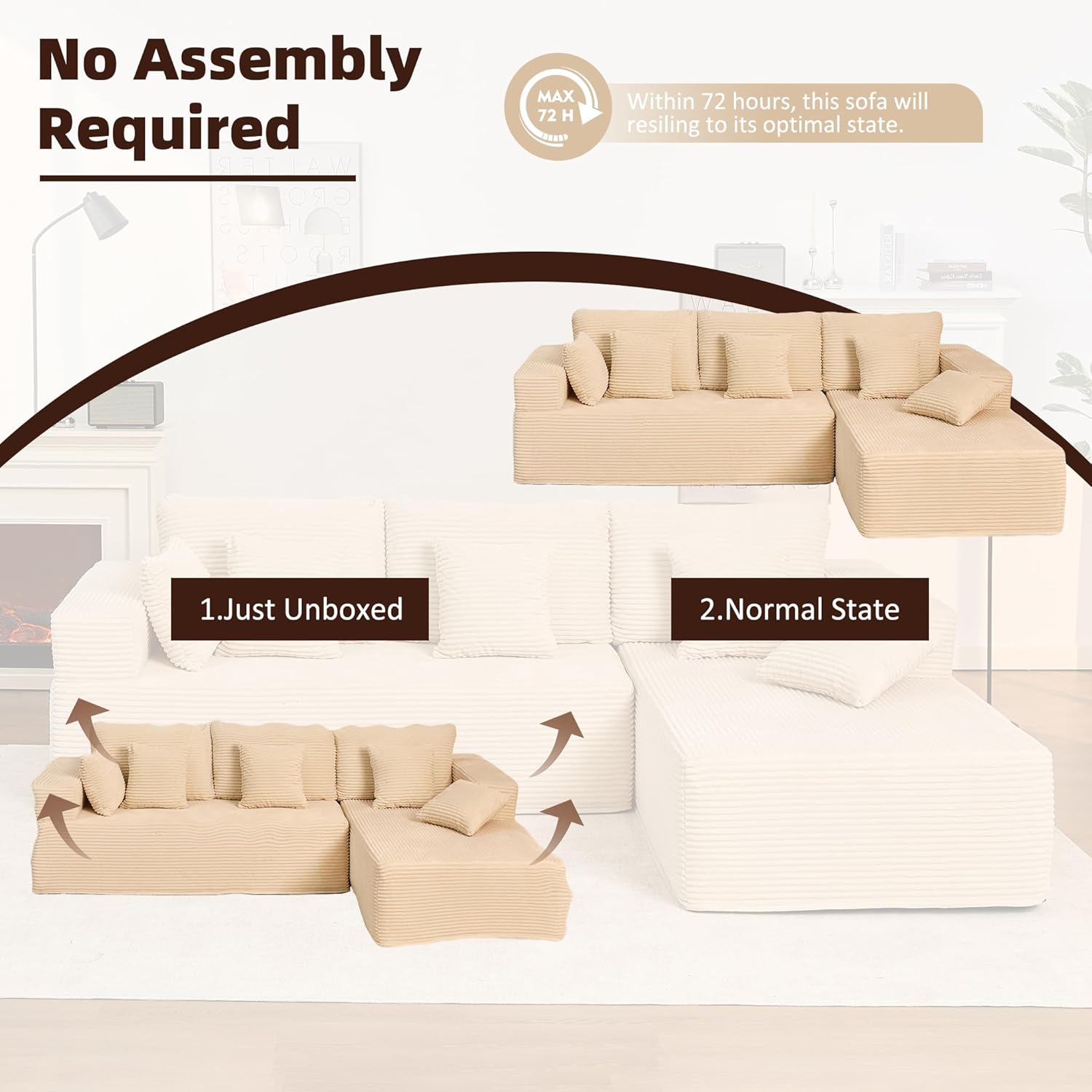 Afuson Boneless Sectional Sofa L Shape Deep Seat Cloud Couch Living Room