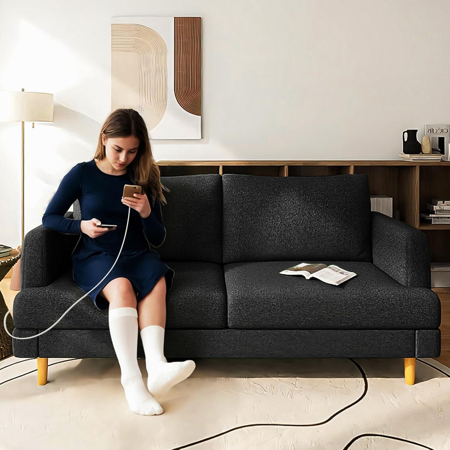 Loveseat Sofa Couch USB Ports 2 Seater Deep Seating Small Couch