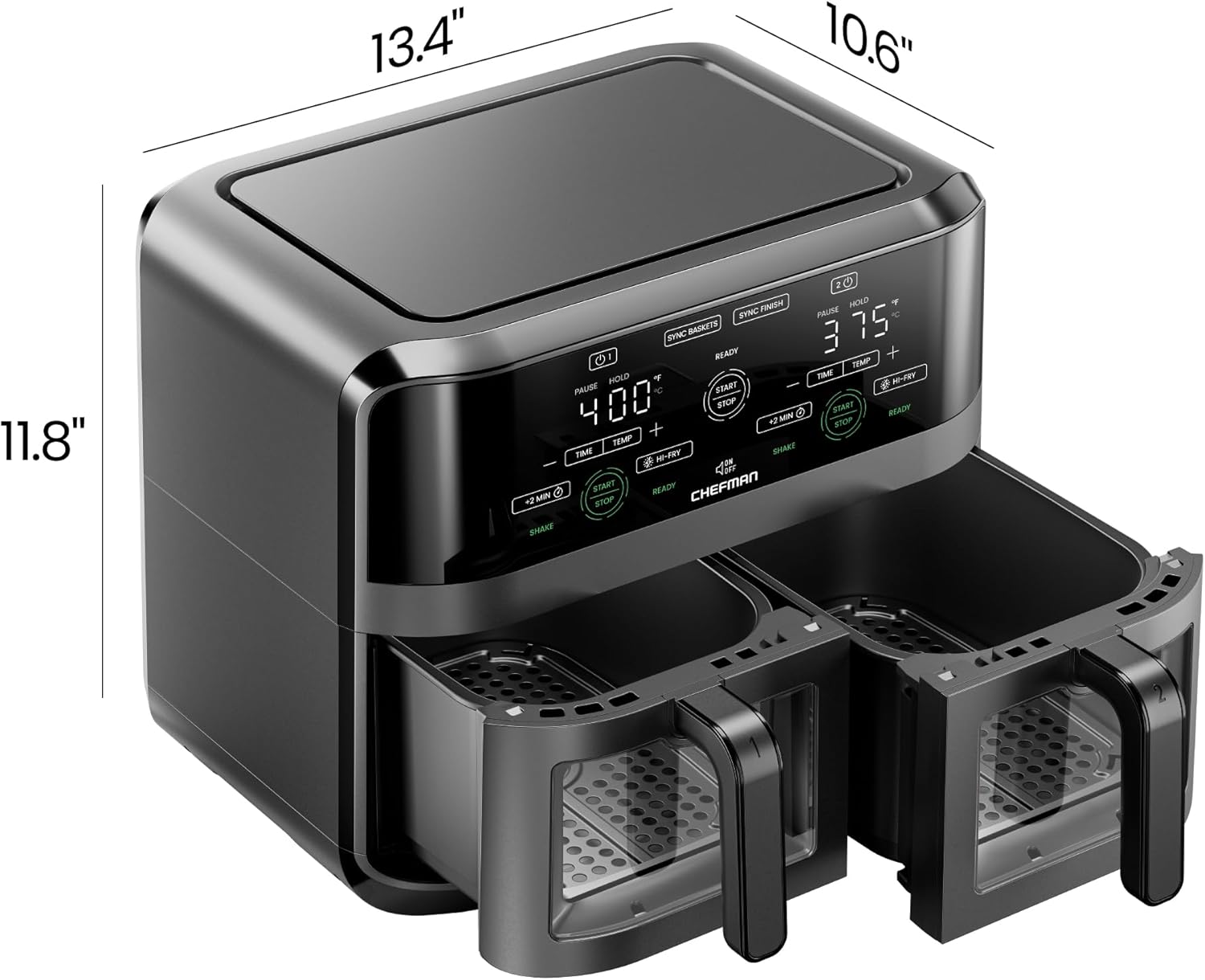Chefman 6 Quart Dual Basket Air Fryer Oven Digital Nonstick Dishwasher Safe