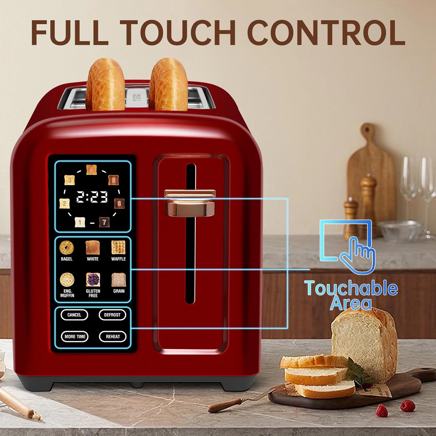 SEEDEEM 4 Slice Touch Screen Toaster LCD Display 7 Shade Settings Wide Slots 1800W