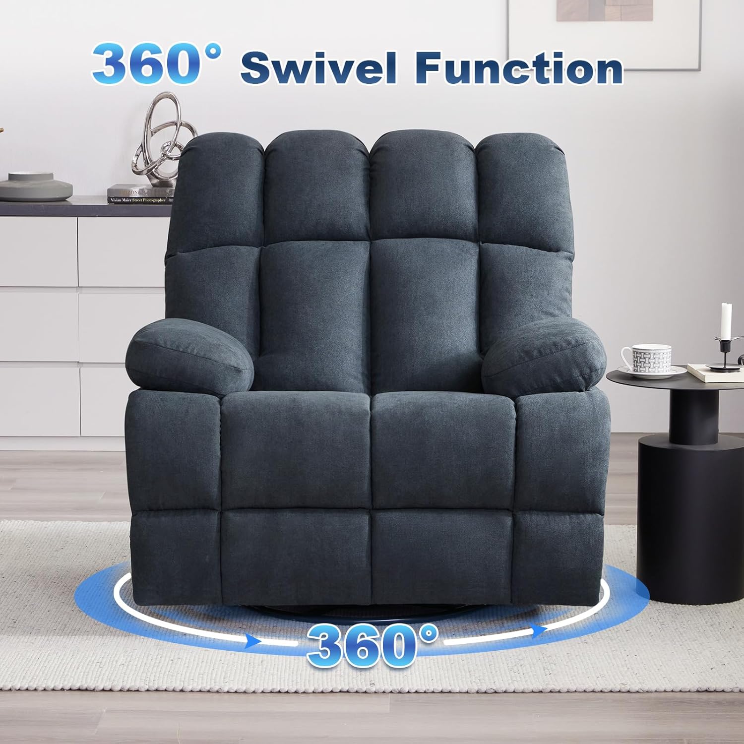 Eiayeebil Oversized Swivel Rocker Recliner Chair Extra Wide Manual Recliner