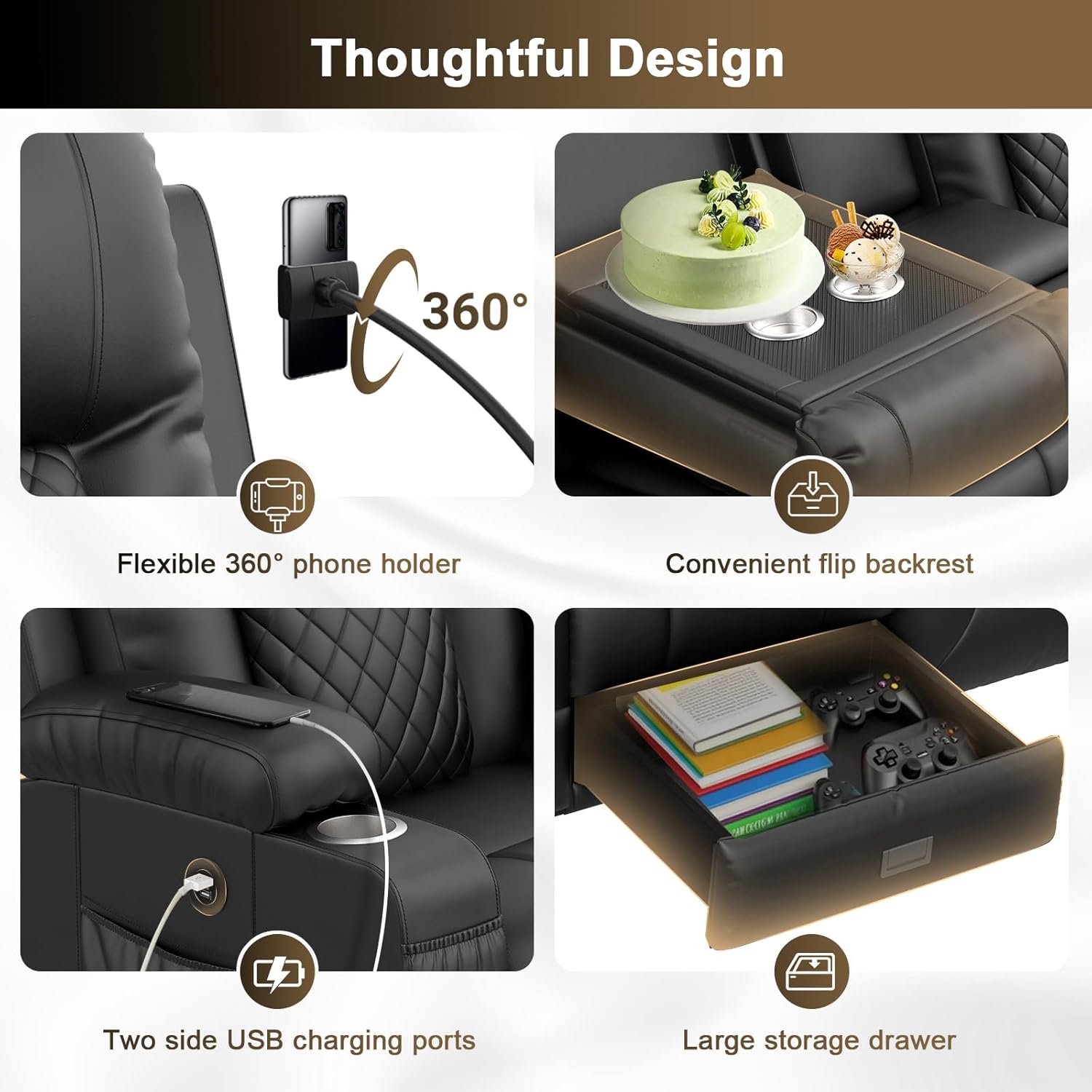 YONISEE 3 Seat Recliner Sofa Large Manual Reclining Couch with Storage Console