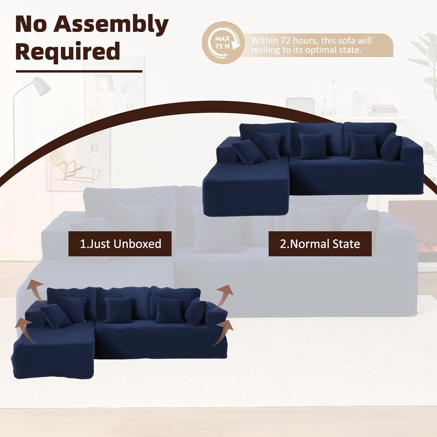 Afuson Boneless Sectional Sofa L Shape Deep Seat Cloud Couch Living Room