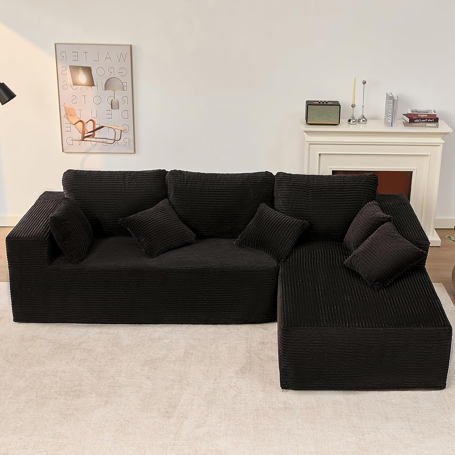 Afuson Boneless Sectional Sofa L Shape Deep Seat Cloud Couch Living Room