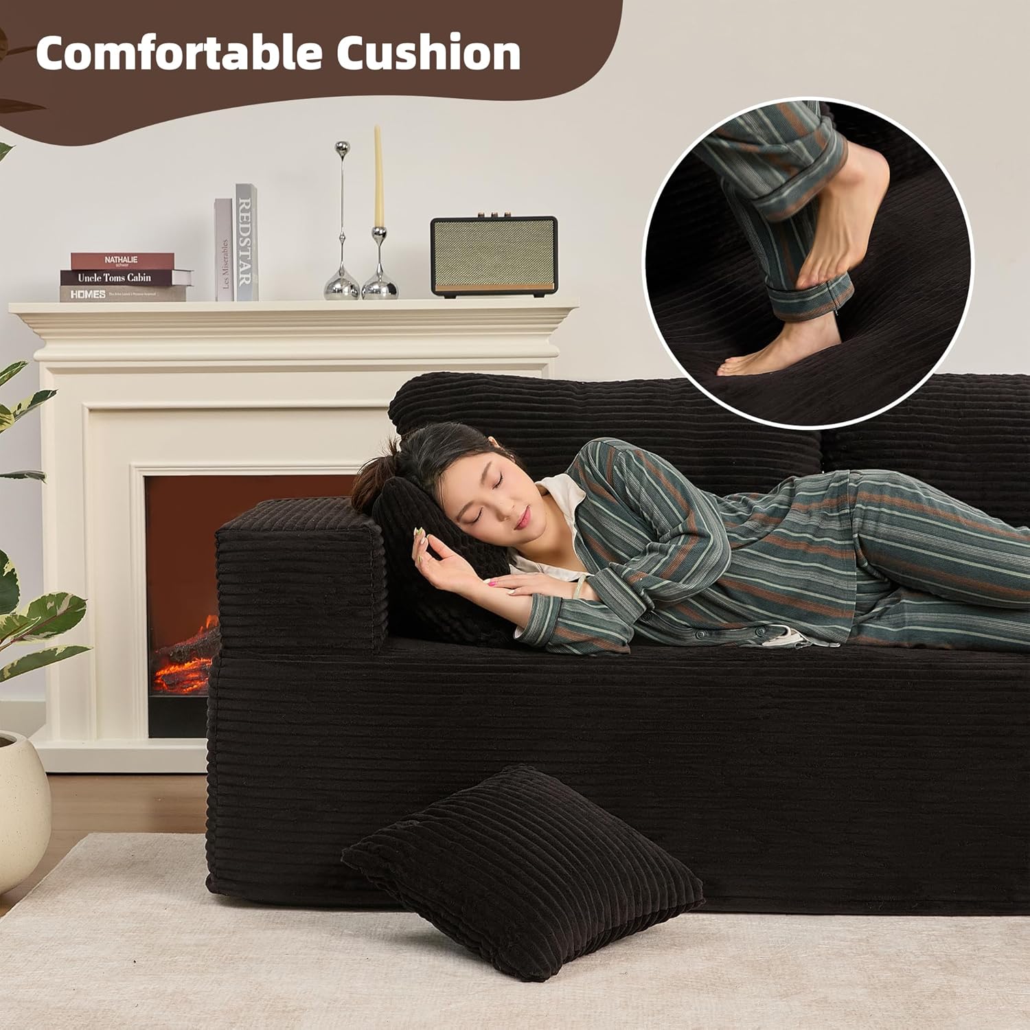 Afuson Boneless Sectional Sofa L Shape Deep Seat Cloud Couch Living Room