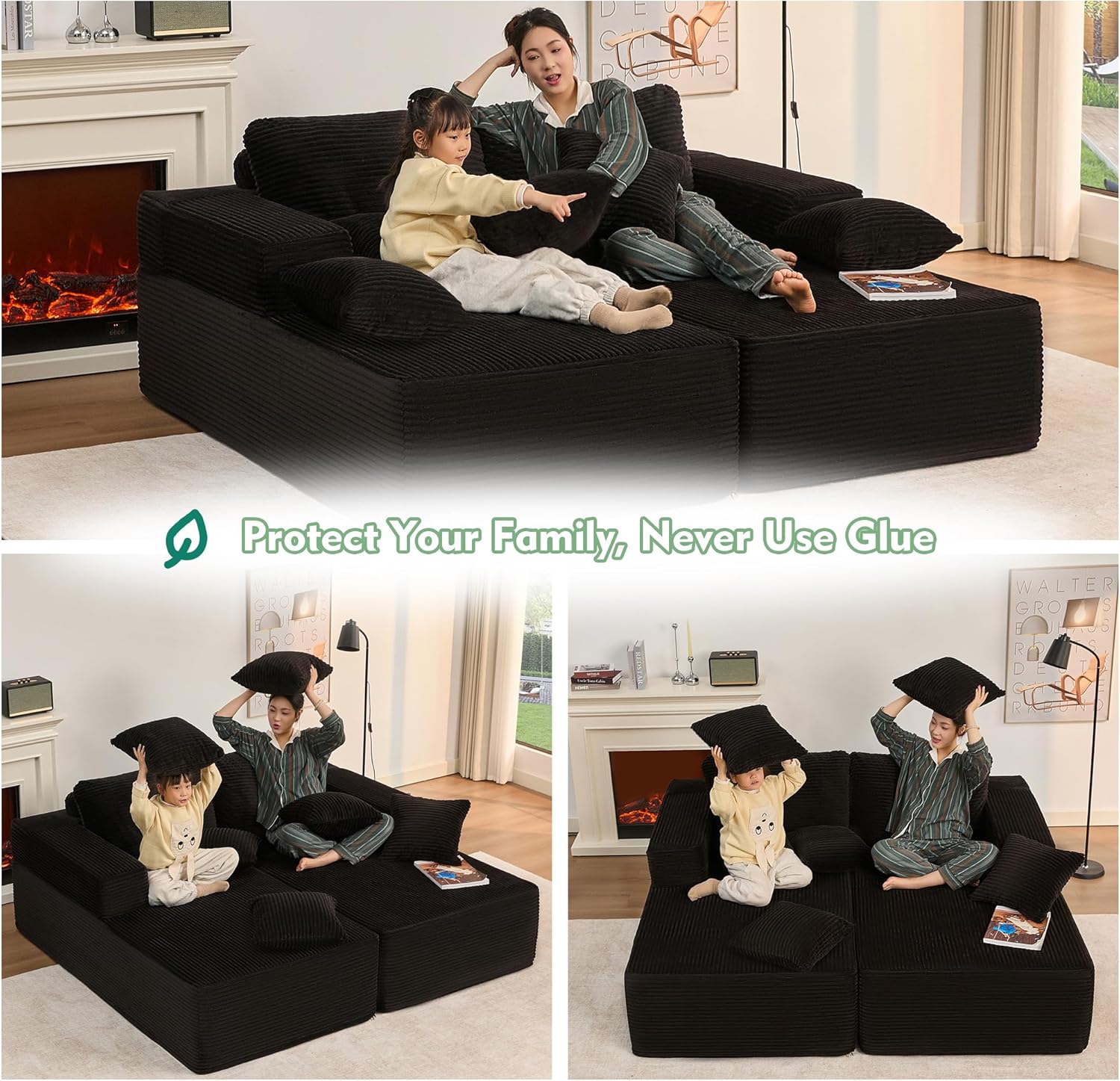 Afuson Boneless Sectional Sofa L Shape Deep Seat Cloud Couch Living Room