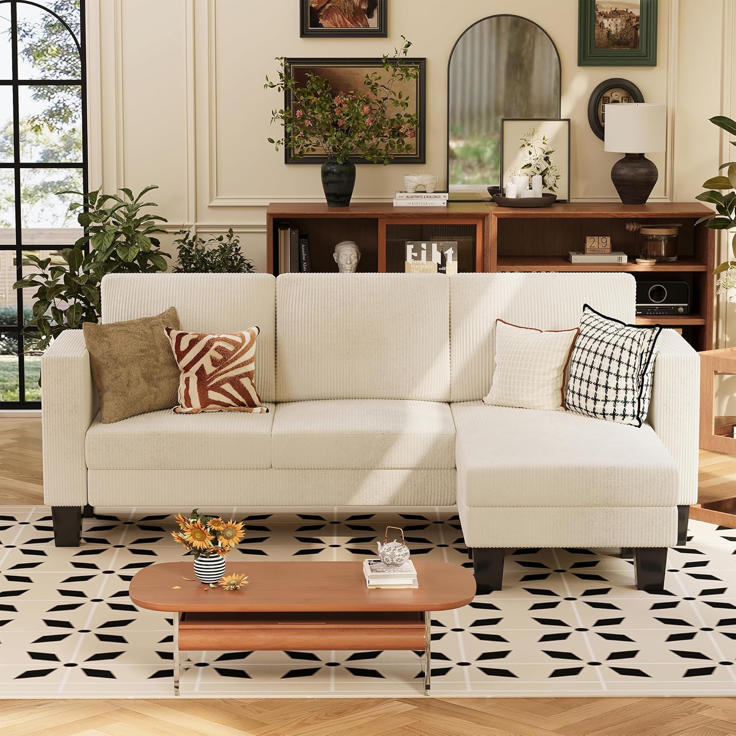 VICTONE Convertible L Shaped Sectional Sofa Couch 3 Seat with Ottoman