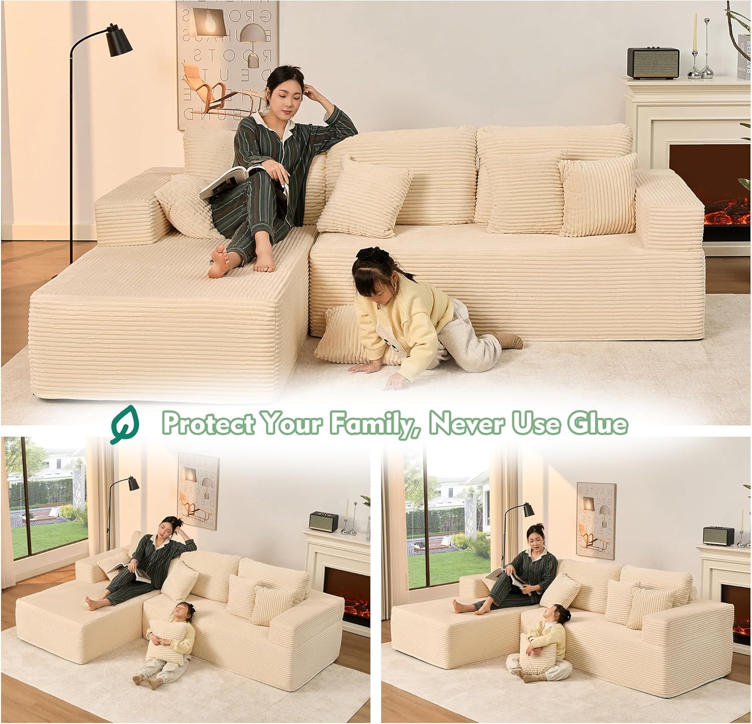 Afuson Boneless Sectional Sofa L Shape Deep Seat Cloud Couch Living Room