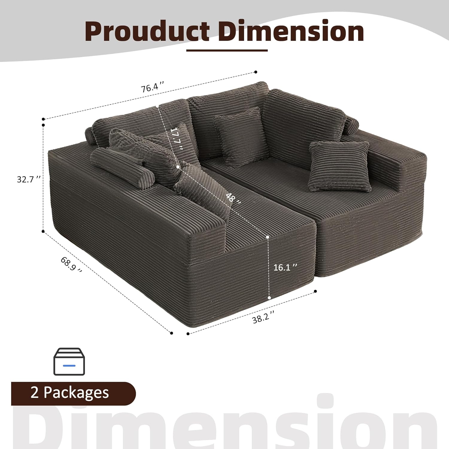 Afuson Boneless Sectional Sofa L Shape Deep Seat Cloud Couch Living Room