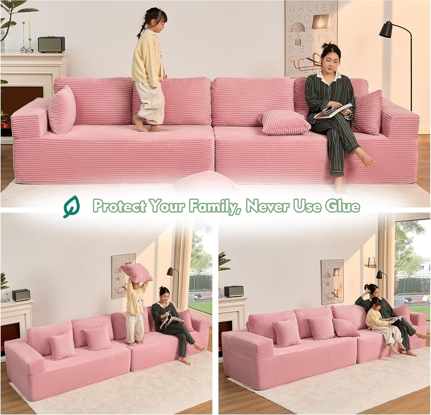 Afuson Boneless Sectional Sofa L Shape Deep Seat Cloud Couch Living Room