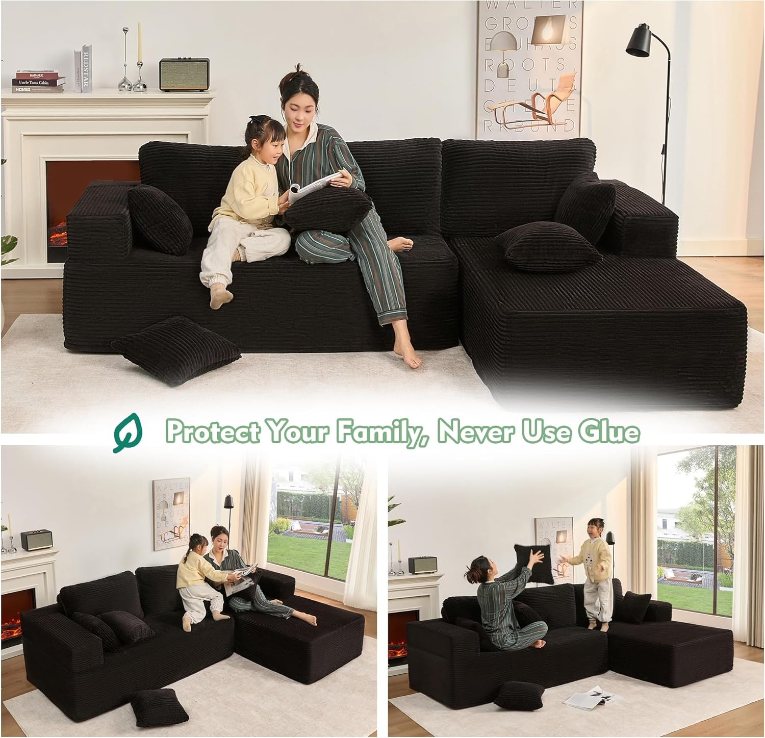 Afuson Boneless Sectional Sofa L Shape Deep Seat Cloud Couch Living Room