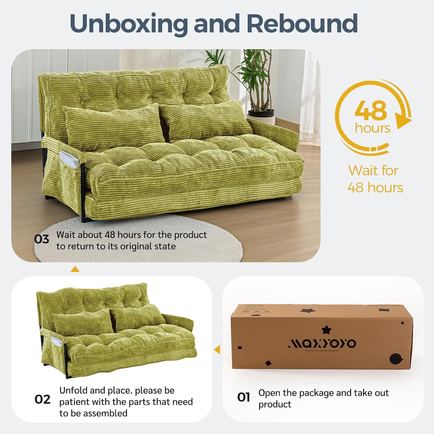 MAXYOYO Adjustable Floor Sofa Bed with Armrest Double Black Foldable Sleeper