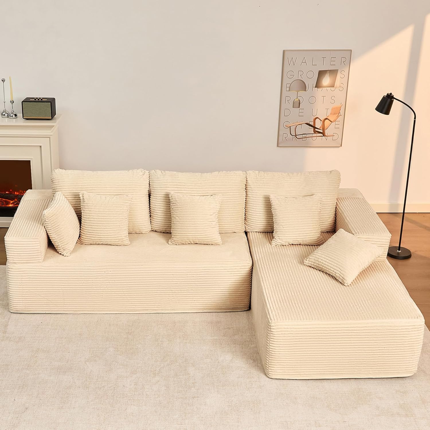 Afuson Boneless Sectional Sofa L Shape Deep Seat Cloud Couch Living Room