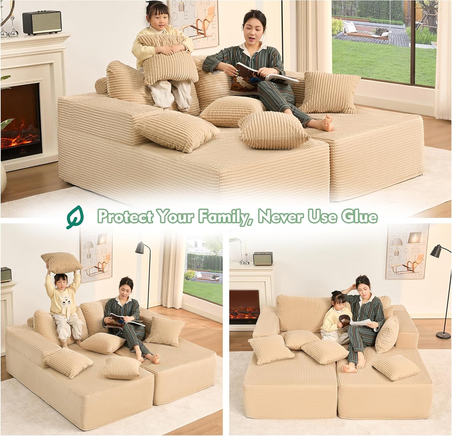 Afuson Boneless Sectional Sofa L Shape Deep Seat Cloud Couch Living Room