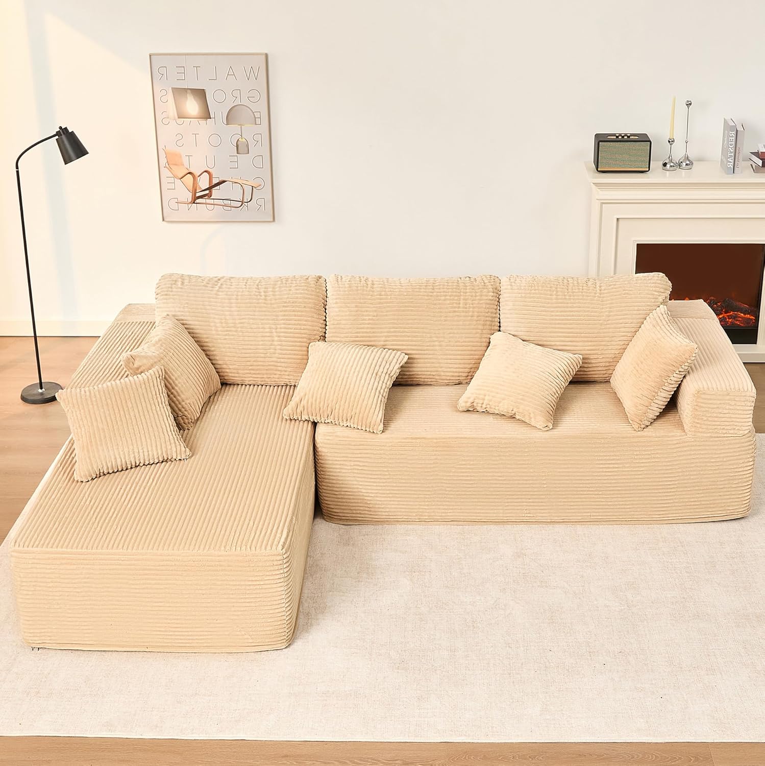 Afuson Boneless Sectional Sofa L Shape Deep Seat Cloud Couch Living Room