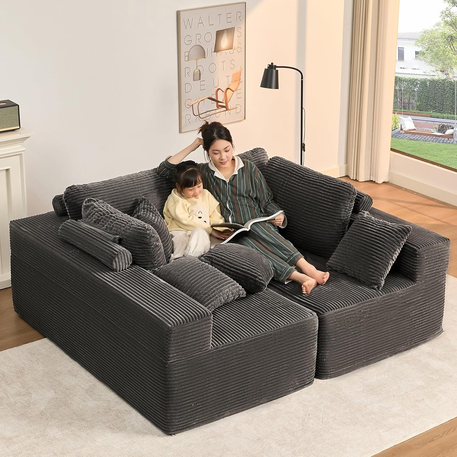 Afuson Boneless Sectional Sofa L Shape Deep Seat Cloud Couch Living Room