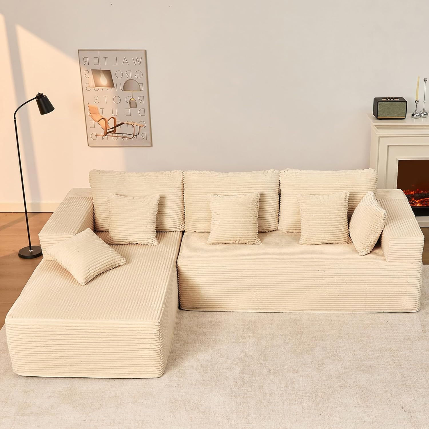 Afuson Boneless Sectional Sofa L Shape Deep Seat Cloud Couch Living Room