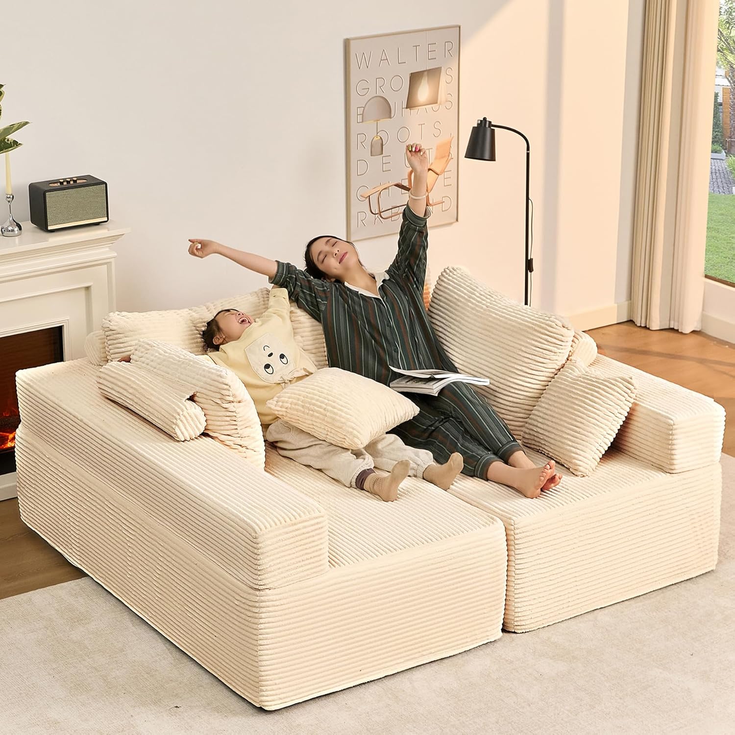 Afuson Boneless Sectional Sofa L Shape Deep Seat Cloud Couch Living Room