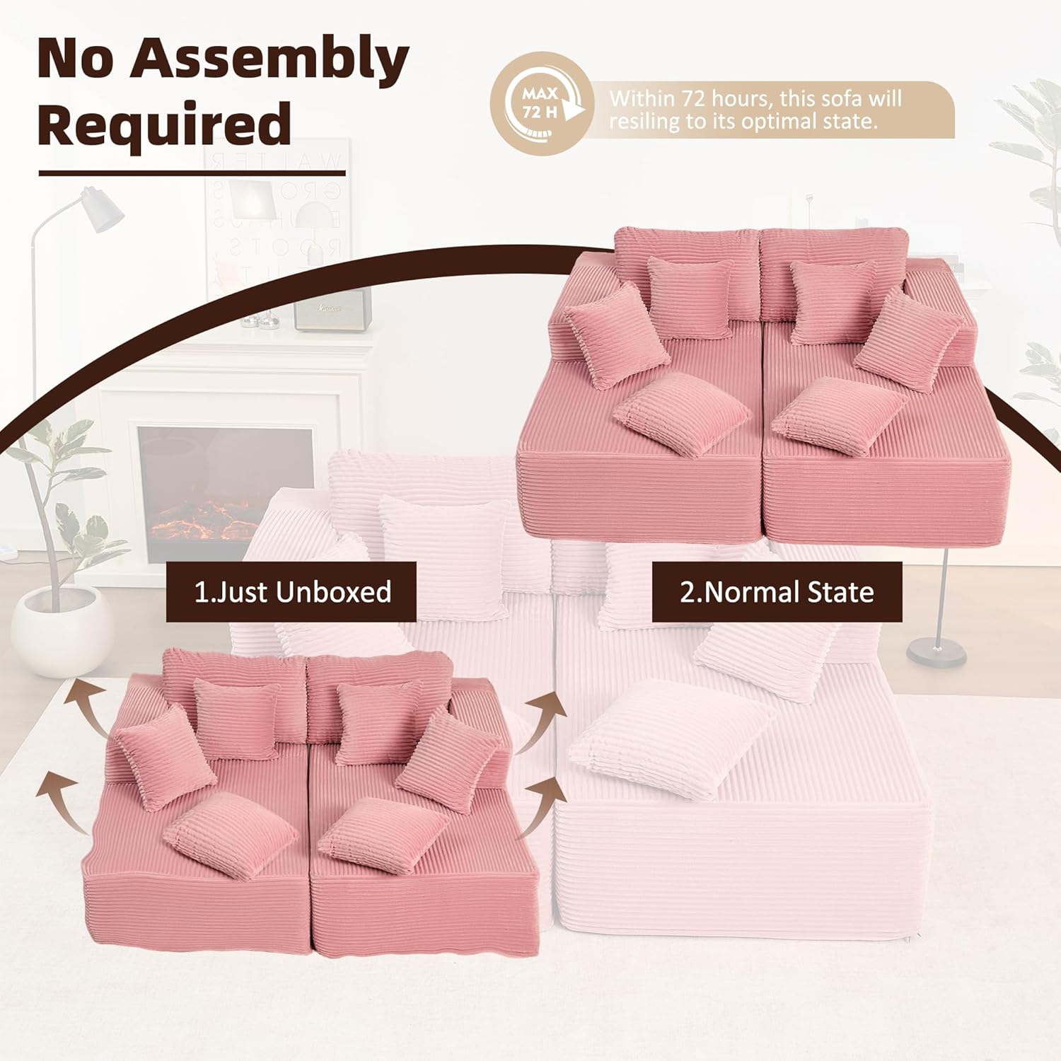 Afuson Boneless Sectional Sofa L Shape Deep Seat Cloud Couch Living Room