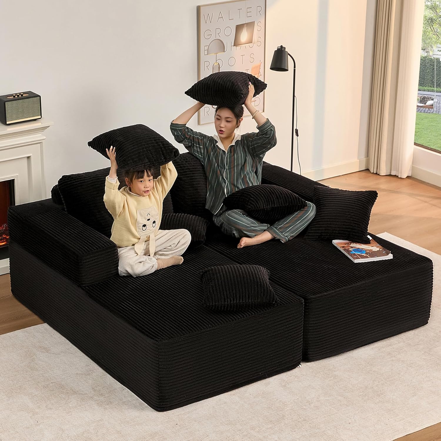 Afuson Boneless Sectional Sofa L Shape Deep Seat Cloud Couch Living Room