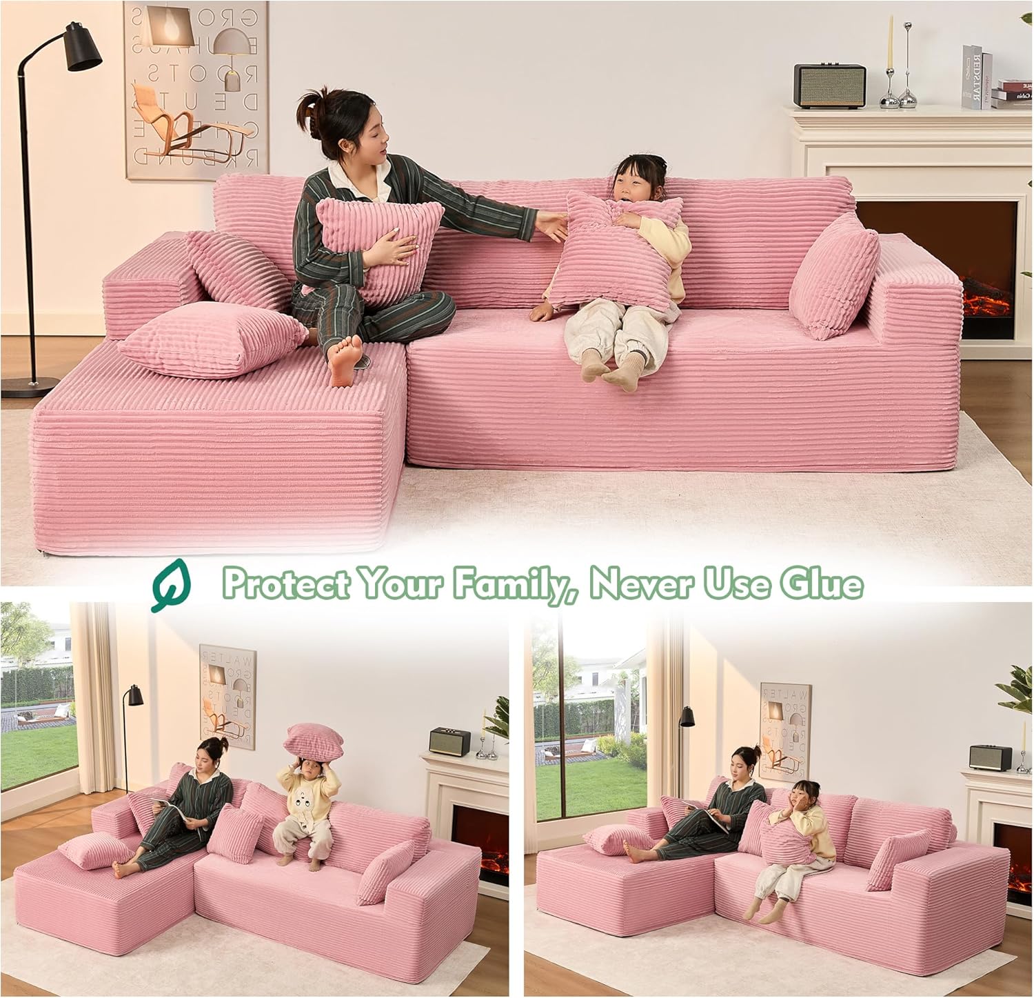 Afuson Boneless Sectional Sofa L Shape Deep Seat Cloud Couch Living Room
