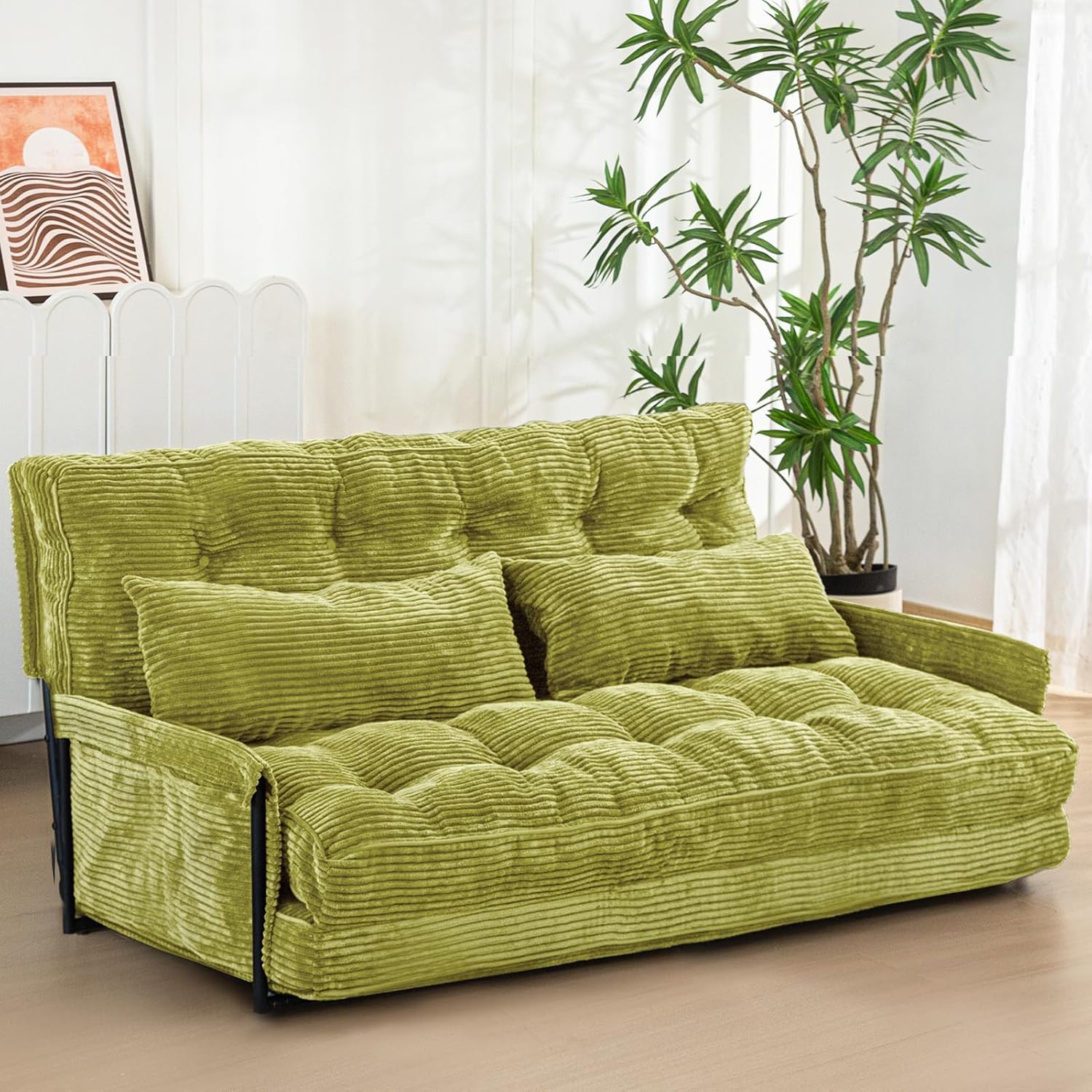 MAXYOYO Adjustable Floor Sofa Bed with Armrest Double Black Foldable Sleeper