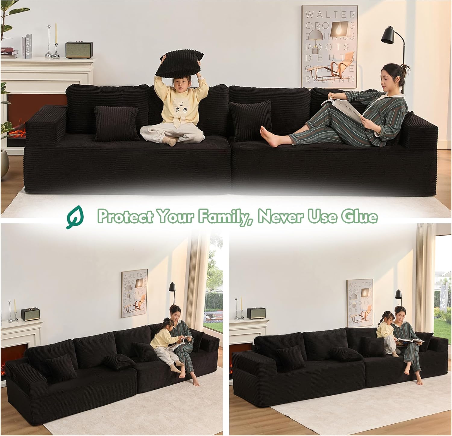 Afuson Boneless Sectional Sofa L Shape Deep Seat Cloud Couch Living Room