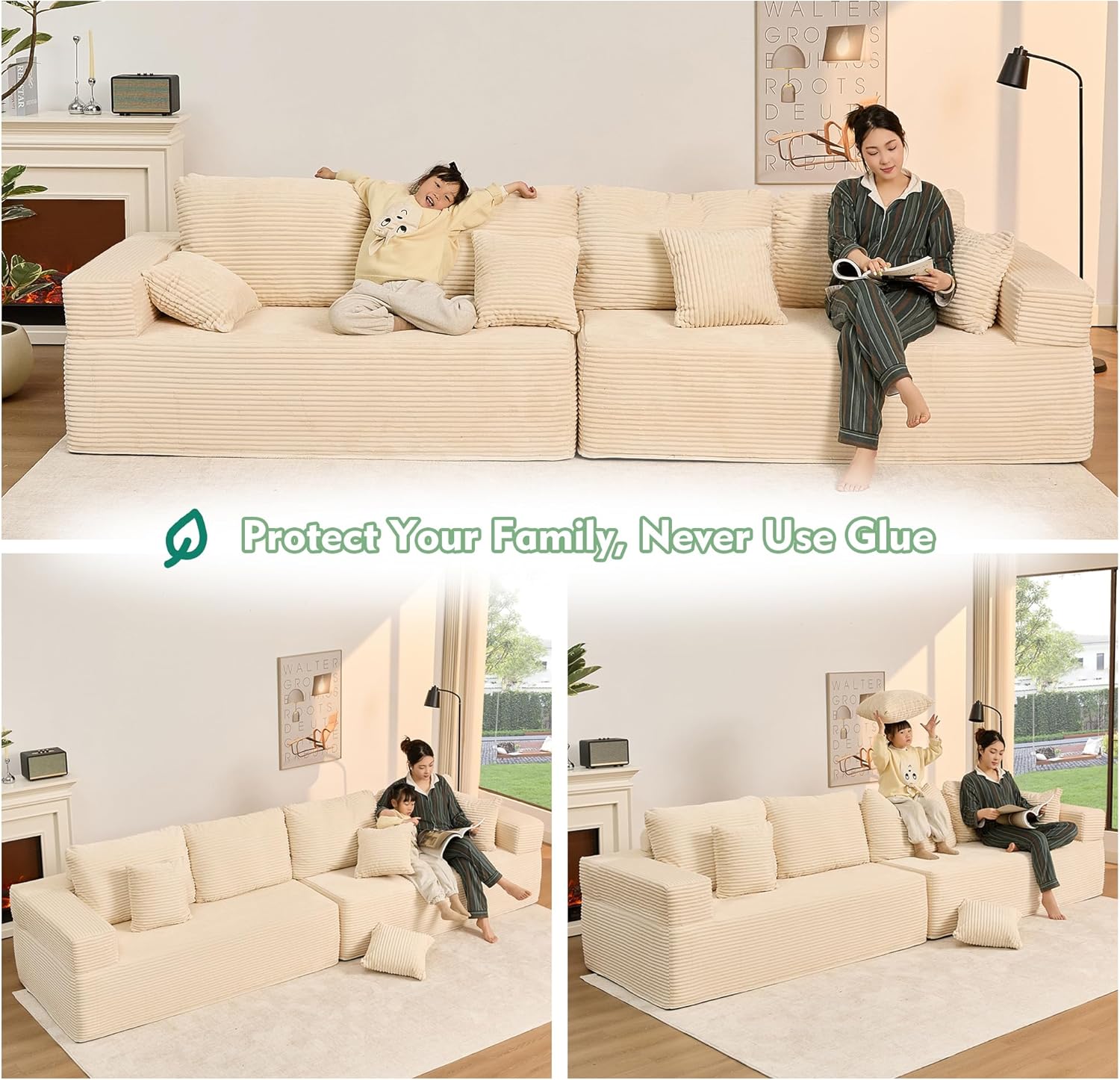 Afuson Boneless Sectional Sofa L Shape Deep Seat Cloud Couch Living Room