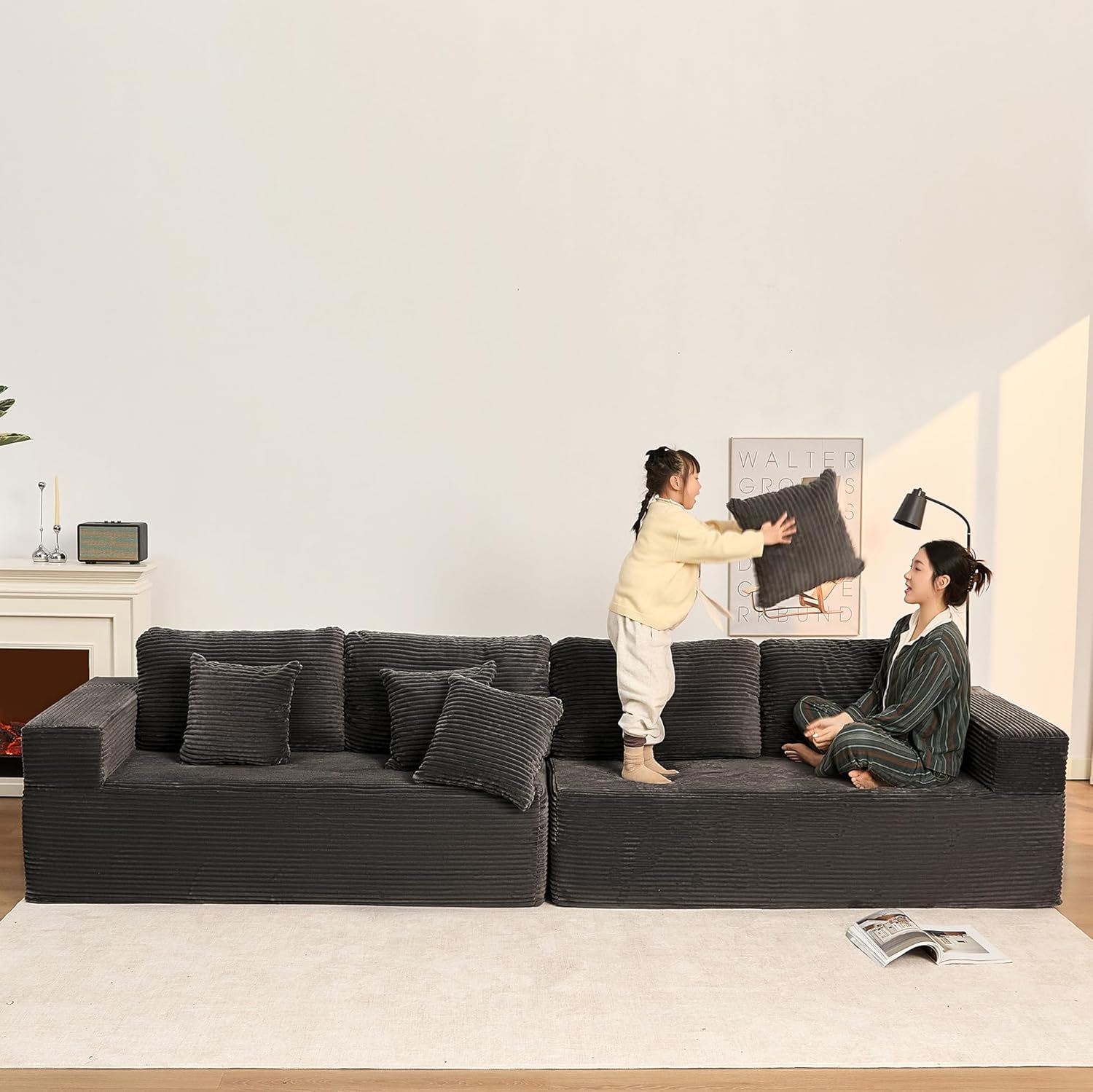 Afuson Boneless Sectional Sofa L Shape Deep Seat Cloud Couch Living Room