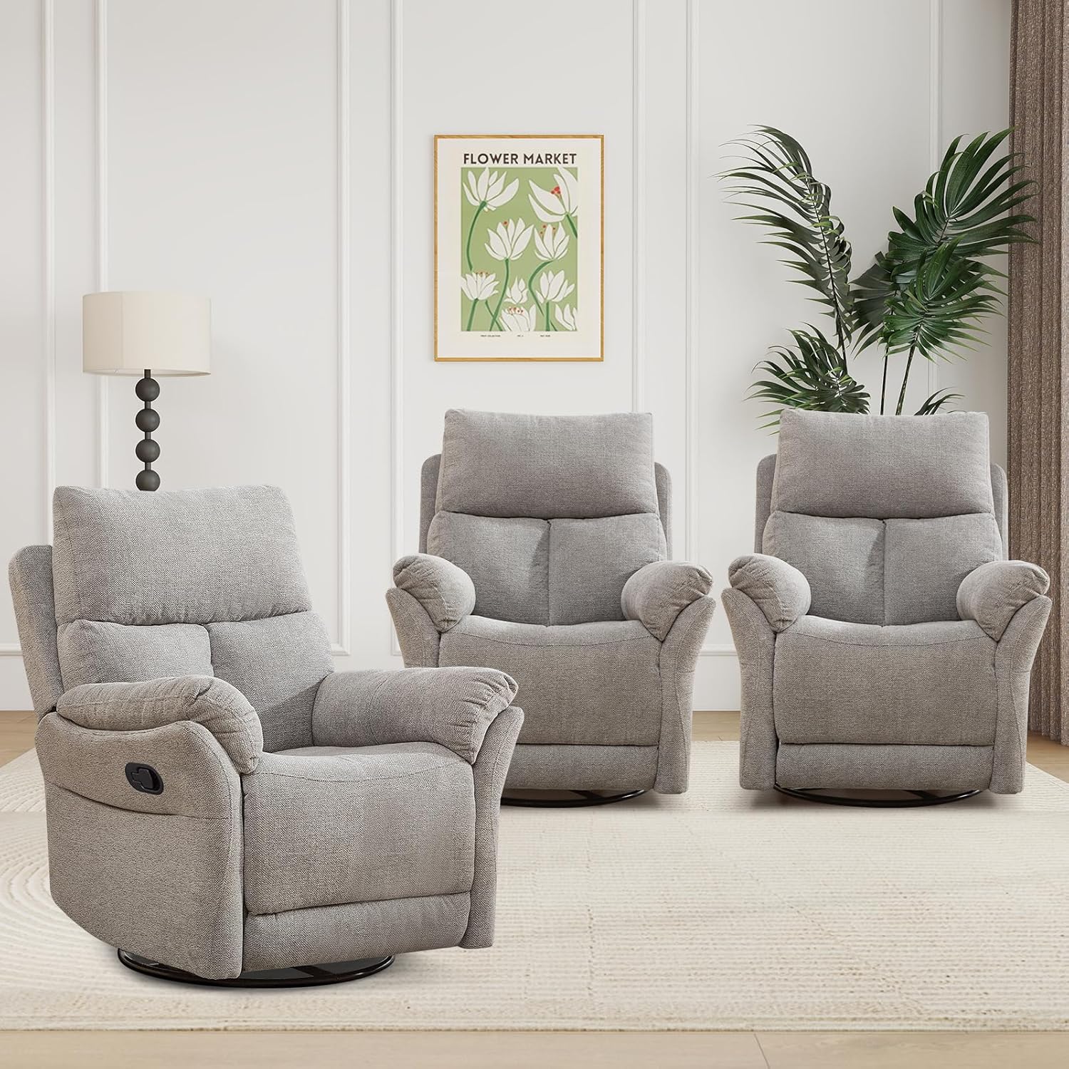 ANJ Swivel Rocker Recliner Chair Manual Fabric Small Space