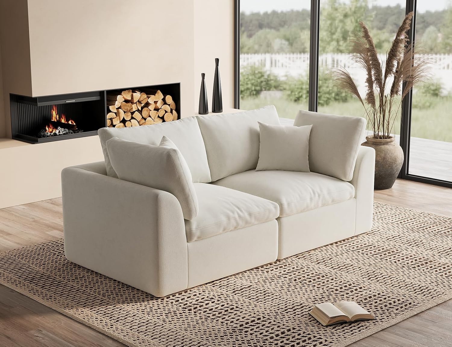 ohllob 110" Cloud Sectional Sofa L Shape Modular Couch with Ottoman 3 Seater